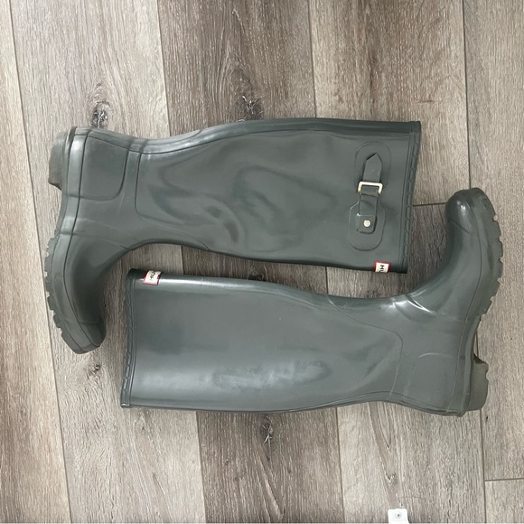 HUNTER Original Gloss Tall Gray/Blue Pull On Rain Boots - Picture 3 of 8